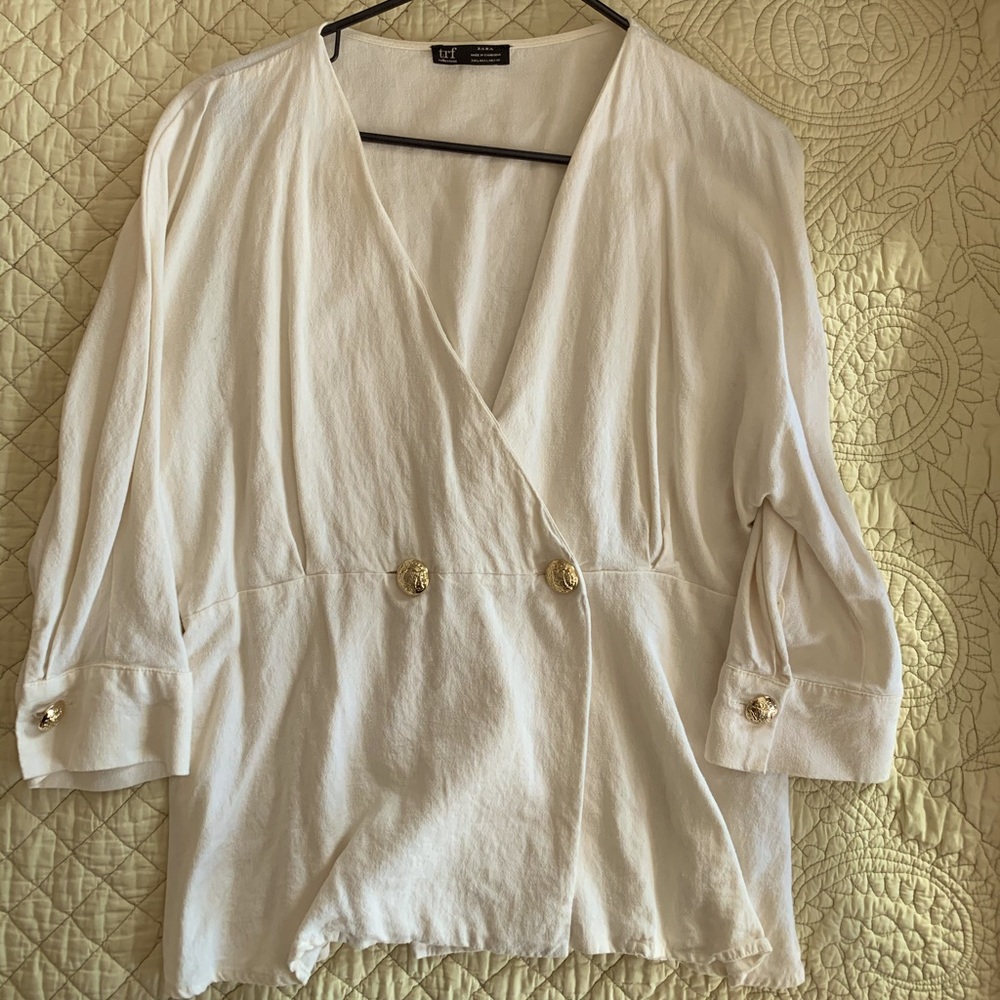 Zara white top with gold buttons, size L